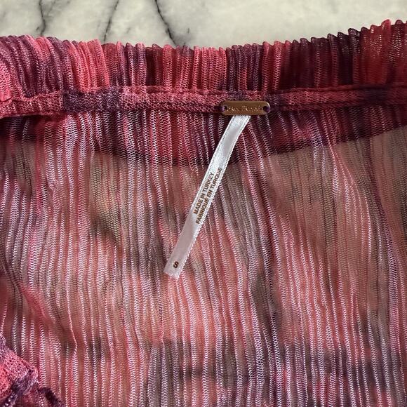 Free People Sheer Crinkled Mesh Blouse Red Pink Purple Tie-Dye Size Small - Picture 9 of 9
